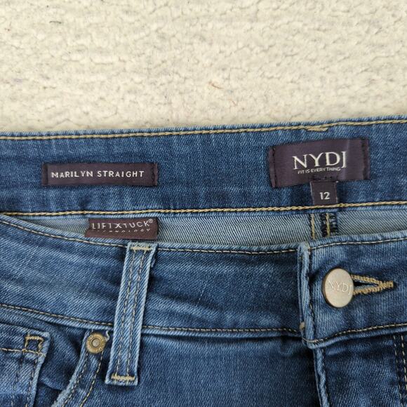 NYDJ Marilyn Straight Leg Jeans Distressed Stretch Women's Size 12 Cropped Sacha - Picture 7 of 9